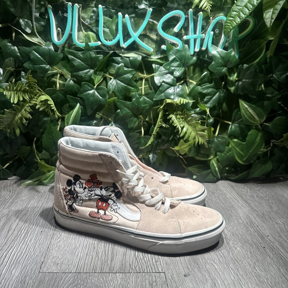 Vans Sk8-Hi x Disney Mickey & Minnie Pink White Flower Shoes Women's Size 8